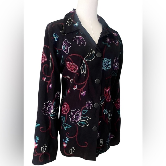 Vintage Koret Womens Jacket Sweater Faux Suede Floral Embroidery Size L - Picture 4 of 10